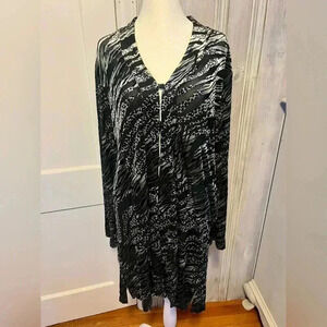 CHICOS Black Silver Animal Print Velvet Burnout Tunic Duster Top|2/M whimsigoth
